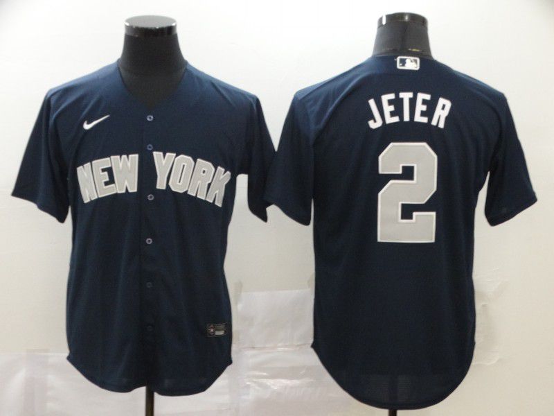 Men New York Yankees #2 Jeter Blue Nike Game MLB Jerseys